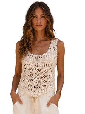 Mermaid Fashion Ivory Crochet knit Sequins Sleeveless Top